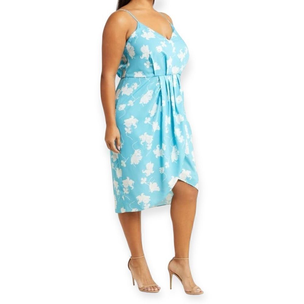 CHELSEA 28 Floral Faux Wrap Dress In Teal-White Melt Size 1X NEW - Picture 4 of 16